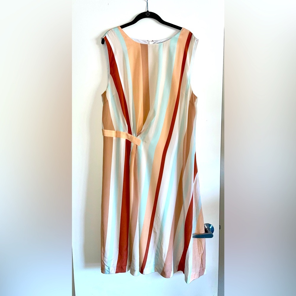 J. Peterman Fall Palette Asymmetrical Stripe Silk Dress Sz 20